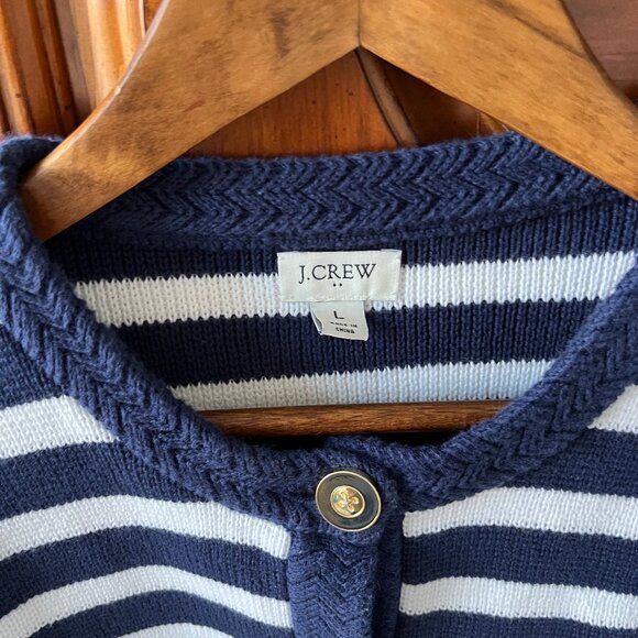 J. Crew Factory Navy & White Striped Cardigan, Size Large - Picture 2 of 4